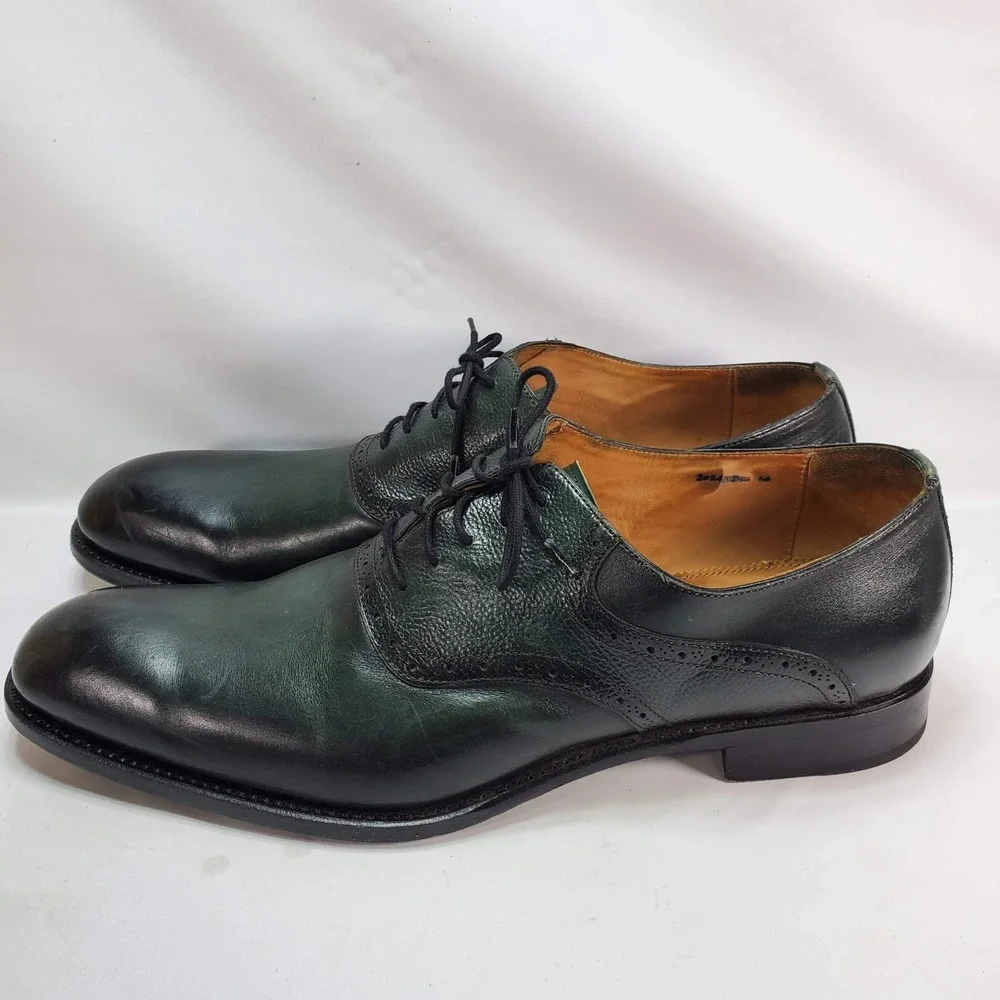 Ugo Vasare Oxford Shoes Mens 14 Green Black Leather Wingtip Brogue Dress Shoes